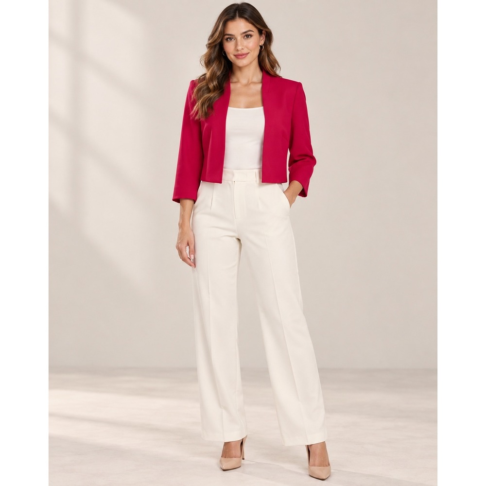 Jacques Vert Fuchsia Cropped 3/4 Sleeve Occasion Blazer Jacket Bolero Size 8